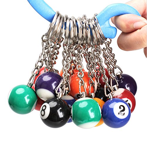 Vktech Pack of 16 Billiard Pool Pendant Keychain Snooker Table Ball Key Ring Gift