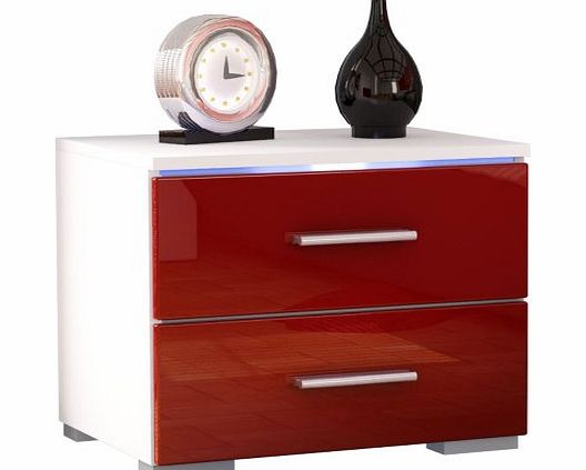 Vladon Bedroom Bedside Cabinet Faro in White / Bordeaux High Gloss