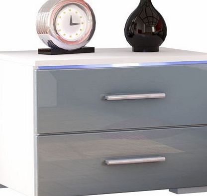 Vladon Bedroom Bedside Cabinet Faro in White matt / Grey High Gloss