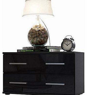 Vladon Bedroom Bedside Cabinet Kioto in Black / Black High Gloss