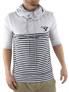 White/Navy Davis Strip Cowl Neck T-Shirt