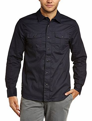 VOI  Jeans Mens Detect Button Front Long Sleeve Casual Shirt, Blue (Black Iris), Medium