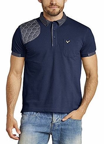 VOI  Jeans Mens Ogden AW14 Checkered Button Front Short Sleeve Polo Shirt, Blue (Black Iris), Large