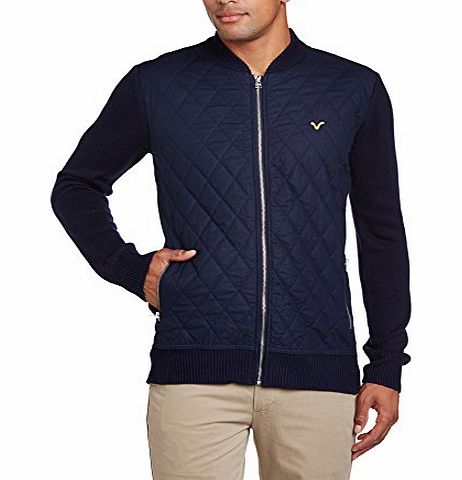 VOI  Jeans Mens Taylor Checkered Button Front Long Sleeve Jumper, Blue (Dark Navy), Medium