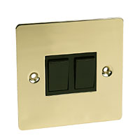 2G 2W 10AX Sw Polished Brass Flat Plate