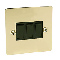 3G 2W 10AX Sw Polished Brass Flat Plate