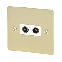 Twin TV Skt Wht Ins Brushed Brass Flat Plate