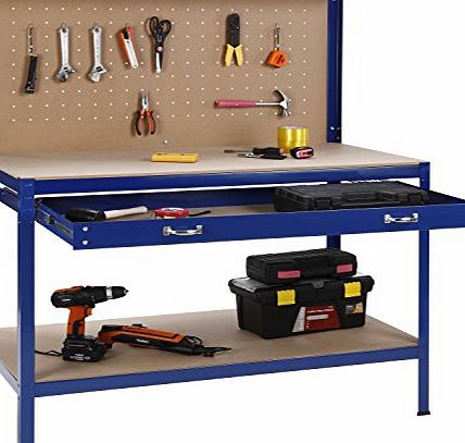 VonHaus Heavy Duty Steel Workbench Worktable Workshop Station with Drawer and Pegboard   FREE 12 Pegs Massiv