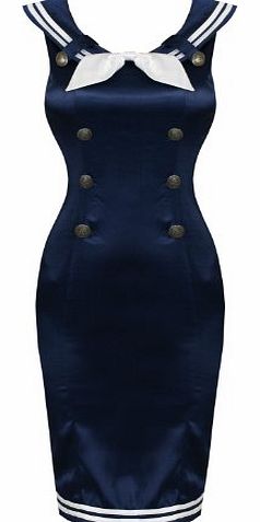 Voodoo Vixen  LADIES NEW 1950S VINTAGE NAVY BLUE SAILOR GIRL PENCIL WIGGLE DRESS