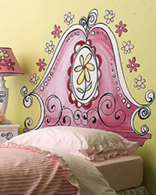 Girly Flower Headboard Pink Vinyl Mural