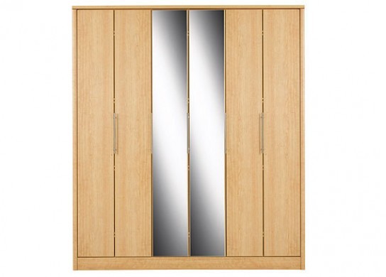 Wardrobe Toulon 6 Door Wardrobe with Centre Mirrors - Maple