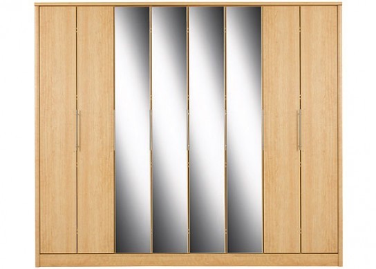 Wardrobe Toulon 8 Door Wardrobe with Centre Mirrors - Maple