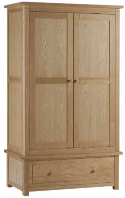 Oak Double Wardrobe With Drawer