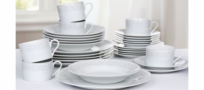 Waterside Fine China 30 Piece Platinum Leaf Dinner Set