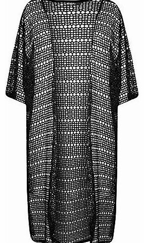 WearAll Plus Size Womens Crochet Short Kimono Sleeve Ladies Long Open Cardigan - Black - 24-26