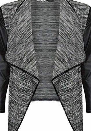 WearAll Womens Waterfall Open Long Wet Look PVC Sleeve Ladies Top Cardigan - Black - 12-14