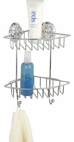 Wenko 17291100 Chrome Bari Bath Corner Rack with 2 Storage Baskets/ 2 Hooks, 22.5 x 27 x 16 cm