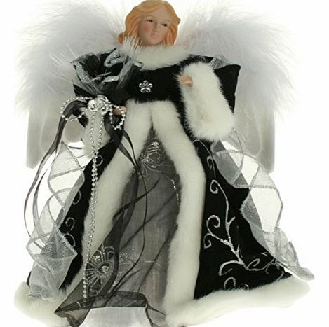 WeRChristmas 30 cm Fibre Optic Angel Decoration Christmas Tree Top Topper with Feather Wings, Silver/ White