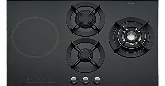 AKT 477 IX Built-In Gas Hob with 3 Burners/ 4 Crown Wok Burner, Black