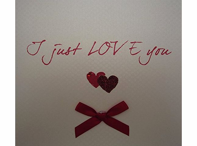 WHITE COTTON CARDS  Hearts and Bow ``I Just LOVE You`` Handmade Valentines Card, White