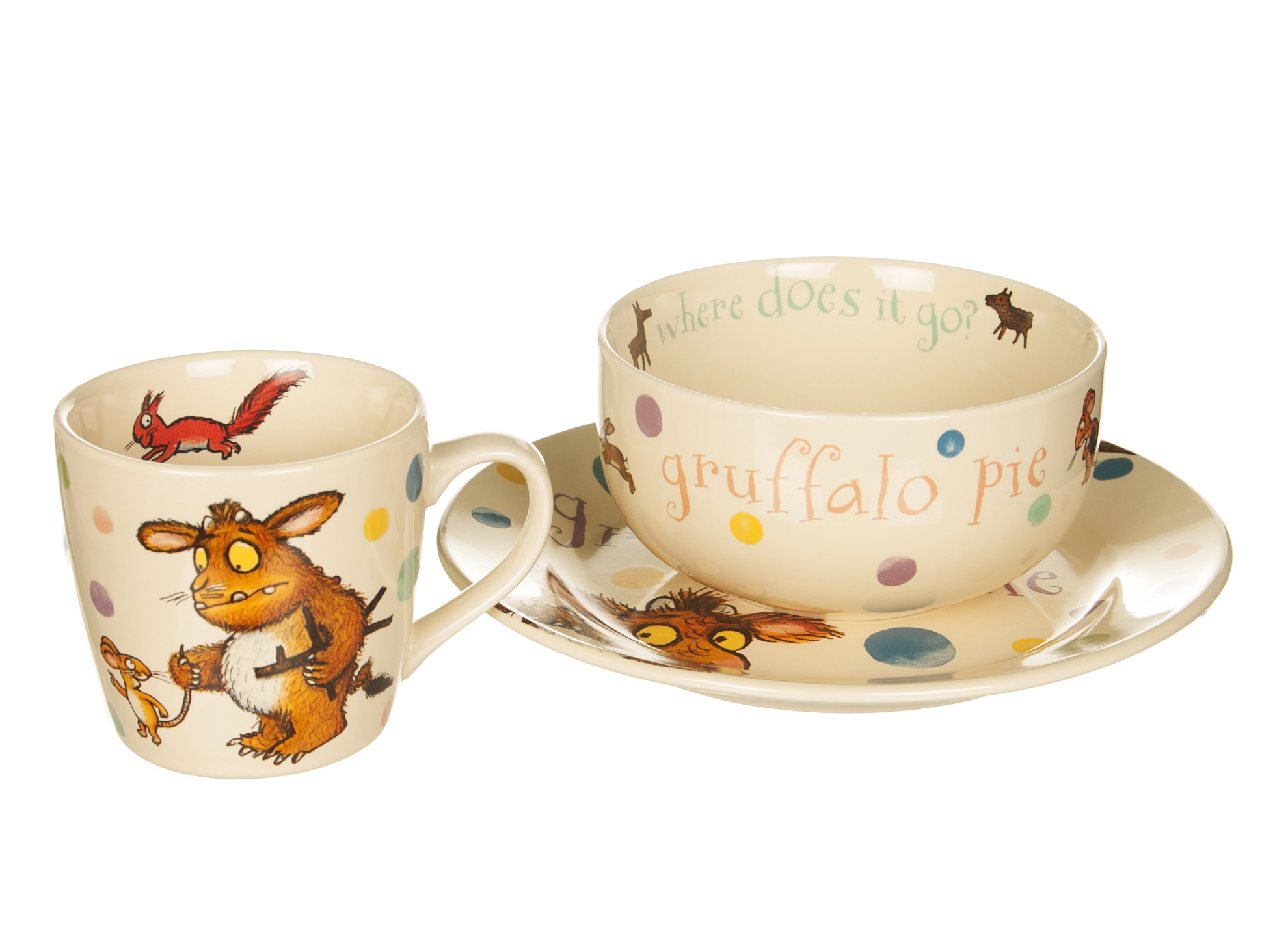 Gruffalo Child 3-Piece Spotty Ceramic Set With