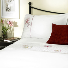 Flower Embroidered Duvet Set White Double