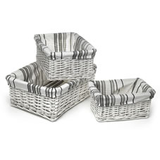 Wilko Stripe Basket White x 3