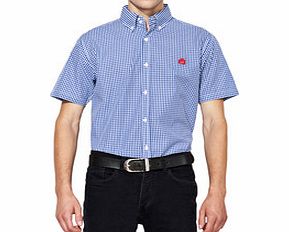 Blue checked short-sleeved shirt