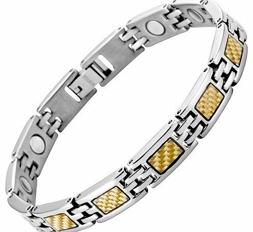 Willis Judd Ladies Titanium Magnetic Bracelet With Gold Carbon Fibre In Black Velvet Gift Box   Free Link Removal Tool