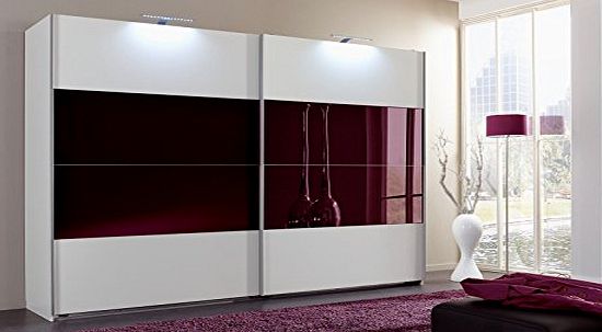 Wimex German Made 135cm Sliding 2 Door Slider Wardrobe White amp; Purple Plum Blackberry Glass