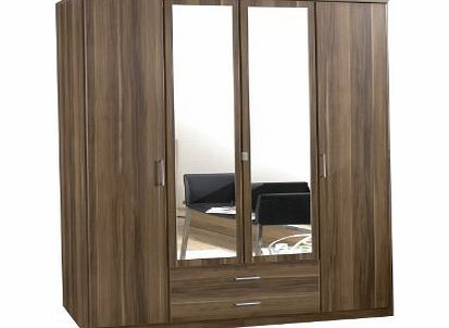 Wimex Omega 4-Piece 4-Door Plus 2-Drawer Wardrobe, 199 x 58 x 180 cm, Walnut