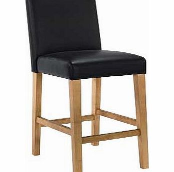 Winslow Black Oak Stain Leather Effect Bar Stool