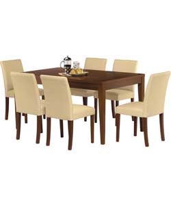 Winslow Walnut Finish Dining Table and 6 Cream