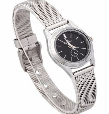 WLM Most Popular Fashion Simple Black Dial Slim Silver Mesh Bracelet Quartz Womans Girls ladies Wrist Watch