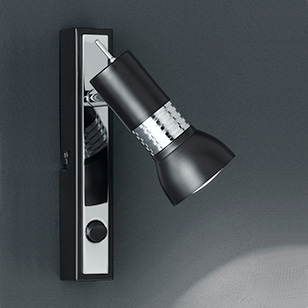 Wofi Lighting Belize Black And Chrome Modern Wall Light With A Single Spotlight