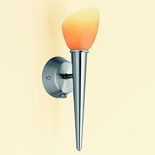 Wofi Lighting Leika Modern Nickel Matt And Orange Glass Torch Style Wall Light