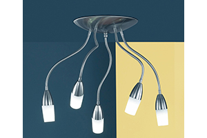 Wofi Lighting New Jersey Modern Low Energy 5 Light Ceiling Light In Nickel-matt With White Glass Shades