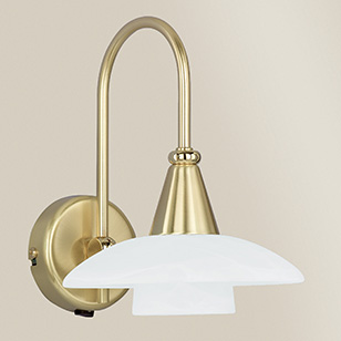 Wofi Lighting Pallas Modern Matt Brass Wall Light With White Frosted Glass Shade