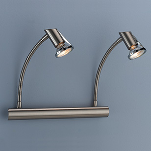 Wofi Lighting Tex Modern Nickel Matt Wall Light With 2 Spotlights On Flexible Arms