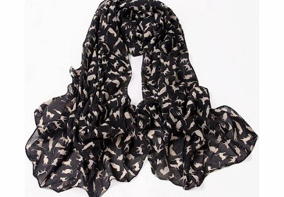 Womdee TM) Fashion Soft Chiffon Apricot Cat Prints Ladies /Women Long Scarf Shawls-Black With Womdee Accessory