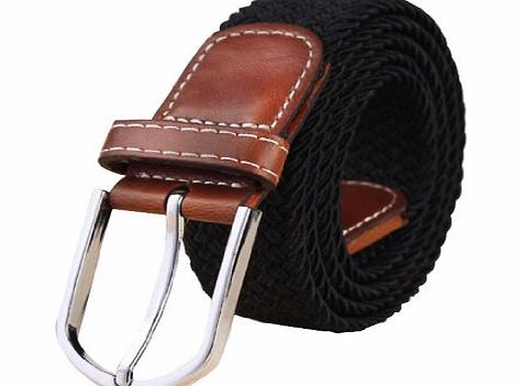 Womdee Unisex Braided Elastic Stretch Rubber String Belt (Black,Brown Head) With Accessory
