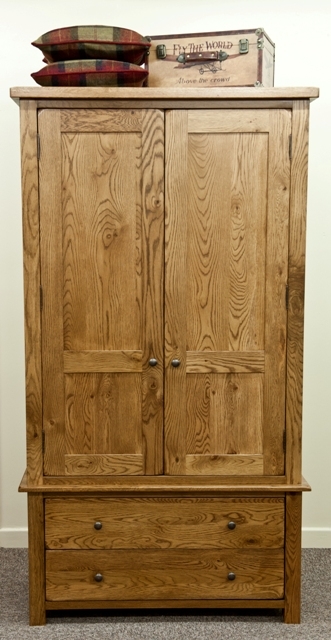 Oak Double Gents Wardrobe with 2 Drawers