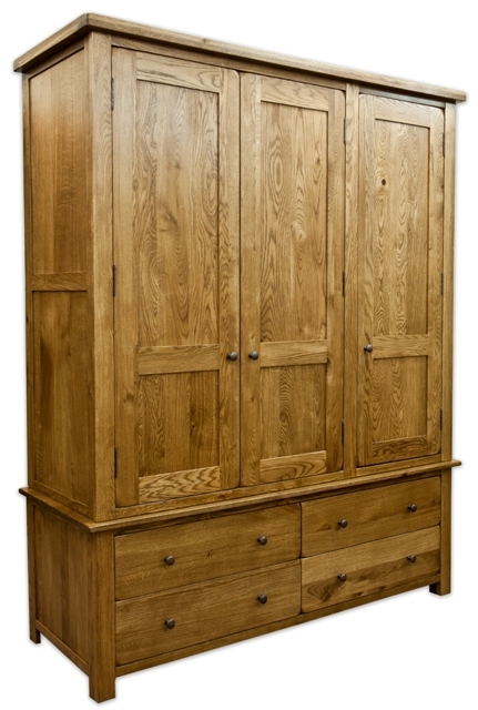 Solid Oak Triple Gents Wardrobe with 4