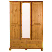 Woodbury Triple Wardrobe with Mirror, Antique Pine