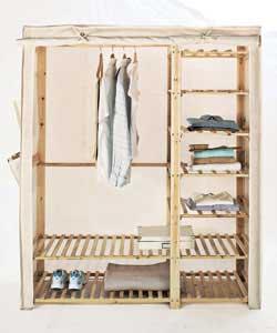 Wooden Frame Triple Fabric Wardrobe - Cream