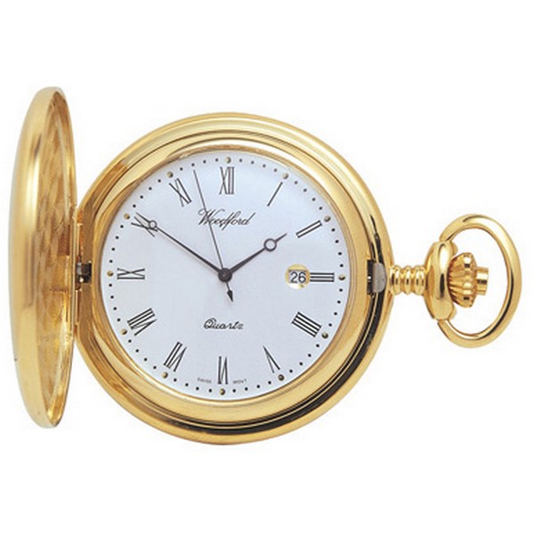 Gold Plated Full Hunter Quartz Pocket Watch by