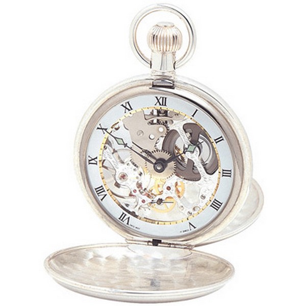 Sterling Silver Twin Lid Skeleton Pocket Watch by