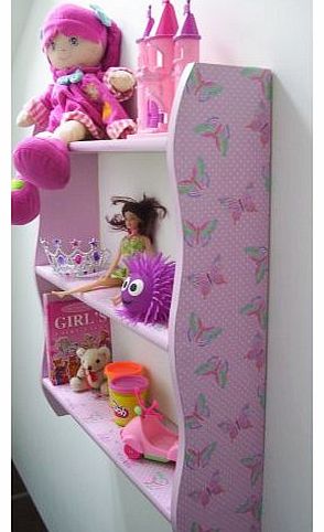 woodiquechic 70cm H GIRLS BEDROOM PINK POLKA BUTTERFLY SHELVES, GIRLS SHELVES, SHELF, TOY STORAGE, BOOKCASE.