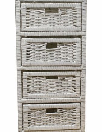 4 Drawer White Wicker Storage Tower Unit Home Bathroom Bedroom