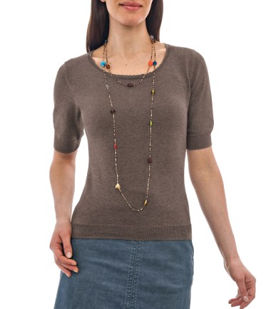 Ladies Brown Silk and Cotton Scoop Neck T-Shirt